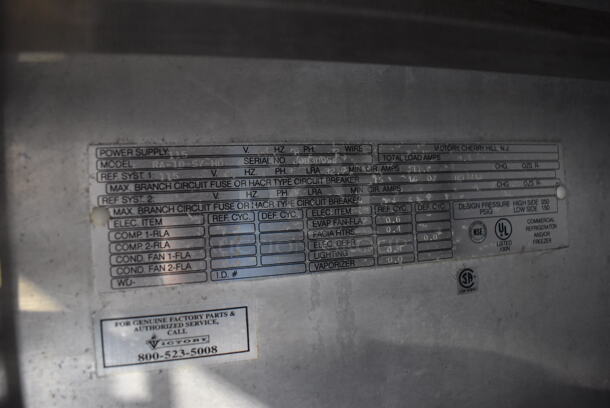 Victory RA-1D-S7-HD Stainless Steel Commercial 2 Half Size Door Reach In Cooler. 115 Volts, 1 Phase. 27x34x79. Tested and Working! - Image 6 of 6