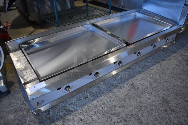 BRAND NEW SCRATCH AND DENT! 2022 Cooking Performance Group 351GTCPG72NL Stainless Steel Commercial Countertop 72" Natural Gas Powered Flat Top Griddle w/ Thermostatic Controls. Missing Knobs. 180,000 BTU. 72x30x13 - Image 7 of 9