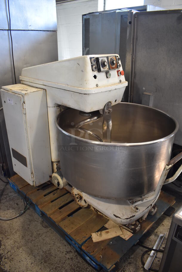 Metal Commercial Floor Style Spiral Dough Mixer w/ Stainless Steel Mixing Bowl and Dough Hook Attachment. 230 Volts, 3 Phase.  39x66x52 - Image 2 of 10