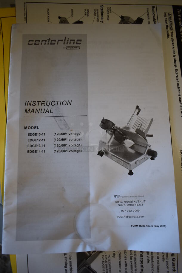 BRAND NEW SCRATCH AND DENT! Hobart Centerline EDGE14-11 Stainless Steel Commercial Countertop Meat Slicer w/ Blade Sharpener.  Backside Knob is Broken. 115 Volts, 1 Phase. 30x24x22. Tested and Powers On But Blade Does Not Move - Image 5 of 8