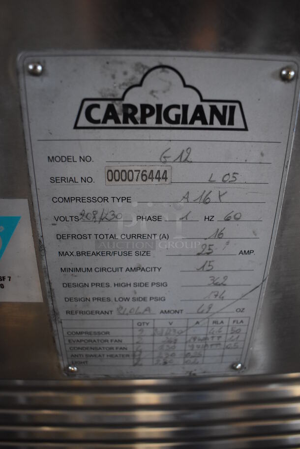 Carpigiani G12 Stainless Steel Commercial Floor Style 24 Pan Capacity Gelato Merchandiser Display Case. 208/230 Volts, 1 Phase. 85x46x55 - Image 6 of 8