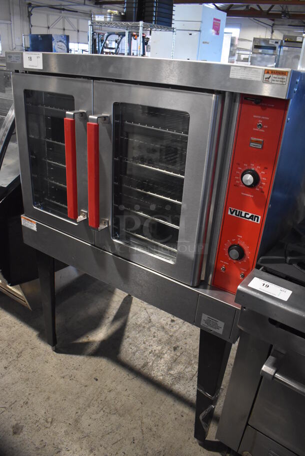 Vulcan Stainless Steel Commercial Electric Powered Full Size Convection Oven w/ View Through Doors, Metal Oven Racks and Thermostatic Controls on Metal Legs. 240 Volts, 1 or 3 Phase. 40x32x58 - Image 1 of 8