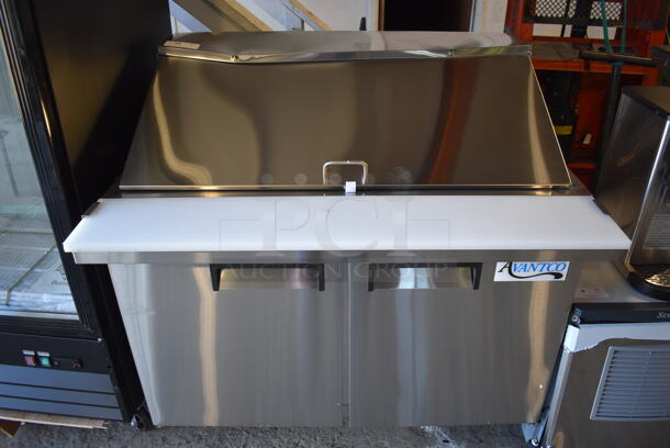 BRAND NEW SCRATCH AND DENT! Avantco 178APT48MHC Stainless Steel Commercial 48" Sandwich Salad Prep Table Bain Marie Mega Top on Commercial Casters. 115 Volts, 1 Phase. 47x35x47. Tested and Working! - Image 1 of 8