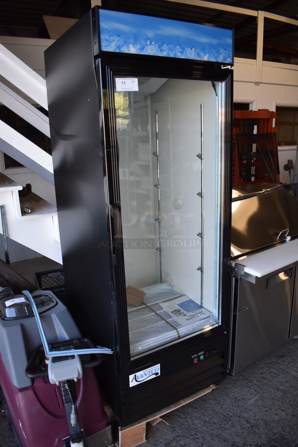 BRAND NEW SCRATCH AND DENT! Avantco 178GDC23HCB Metal Commercial Single Door Reach In Cooler Merchandiser w/ Poly Coated Racks and LED Lighting. 115 Volts, 1 Phase. 28x32x83. Tested and Working! - Image 2 of 8