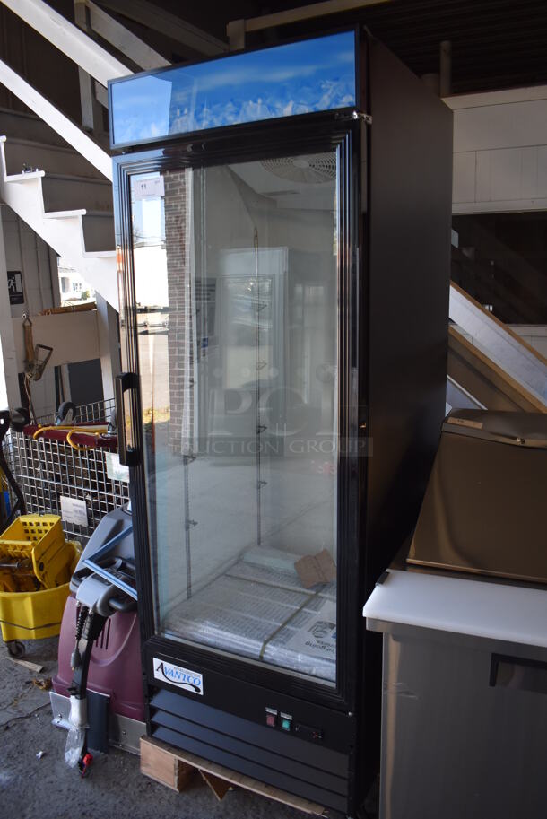 BRAND NEW SCRATCH AND DENT! Avantco 178GDC23HCB Metal Commercial Single Door Reach In Cooler Merchandiser w/ Poly Coated Racks and LED Lighting. 115 Volts, 1 Phase. 28x32x83. Tested and Working! - Image 3 of 8