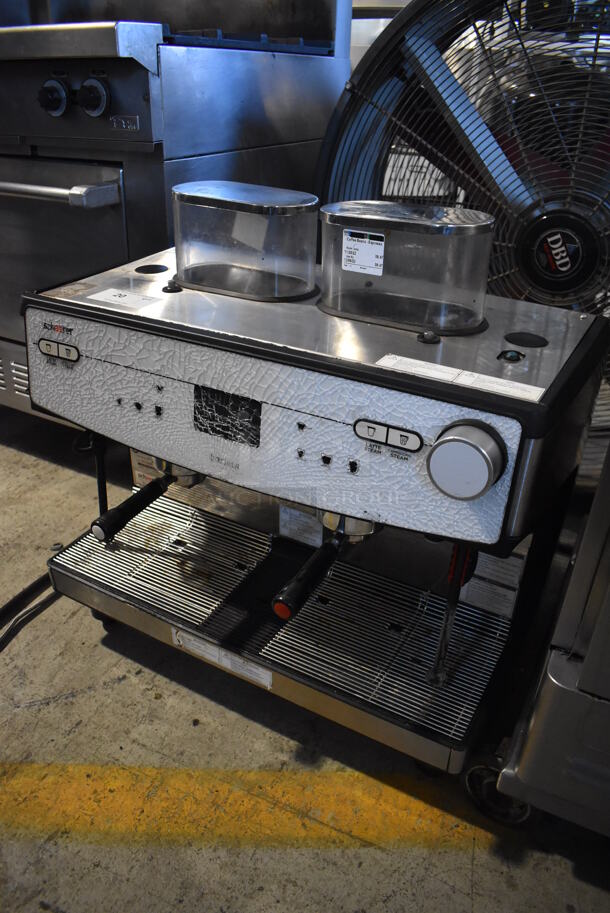 Schaerer Barista Stainless Steel Commercial Countertop 2 Group Espresso Machine w/ 2 Portafilters, 2 Steam Wands and 2 Hoppers. See Pictures For Damage To Glass Pane. 208 Volts, 1 Phase. 29x20x30 - Image 2 of 7