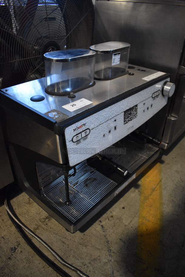 Schaerer Barista Stainless Steel Commercial Countertop 2 Group Espresso Machine w/ 2 Portafilters, 2 Steam Wands and 2 Hoppers. See Pictures For Damage To Glass Pane. 208 Volts, 1 Phase. 29x20x30 - Image 5 of 7