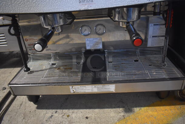 Schaerer Barista Stainless Steel Commercial Countertop 2 Group Espresso Machine w/ 2 Portafilters, 2 Steam Wands and 2 Hoppers. See Pictures For Damage To Glass Pane. 208 Volts, 1 Phase. 29x20x30 - Image 7 of 7