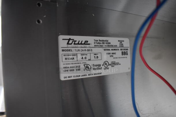 2016 True TUR-24-R-SS-B Stainless Steel Commercial Single Door Undercounter Cooler. 115 Volts, 1 Phase. 24x24x34. Tested and Does Not Power On - Image 6 of 6