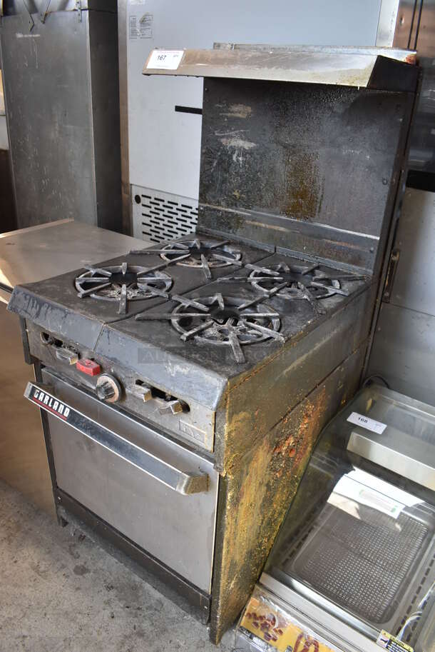 Garland Metal Commercial Natural Gas Powered 4 Burner Range w/ Oven, Over Shelf and Back Splash. 24x32x59.5 - Image 5 of 6