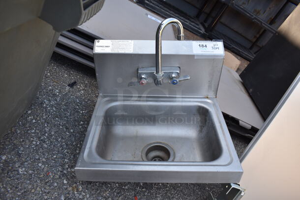 Stainless Steel Commercial Single Bay Wall Mount Sink w/ Faucet and Handles. 17x16x23