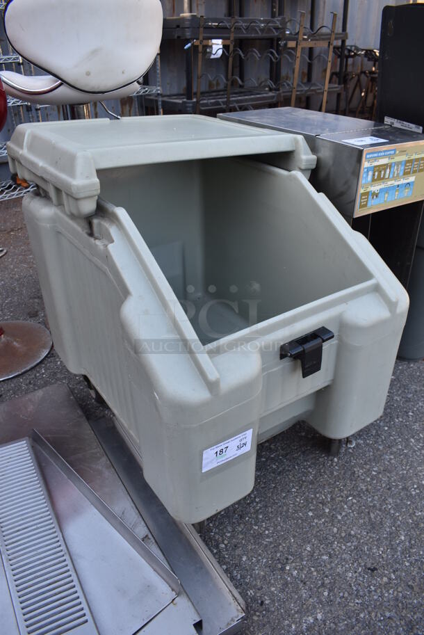 Gray Green Poly Insulated Portable Ice Bin on Commercial Casters. Missing Door. 22x32x30.5 - Image 2 of 4