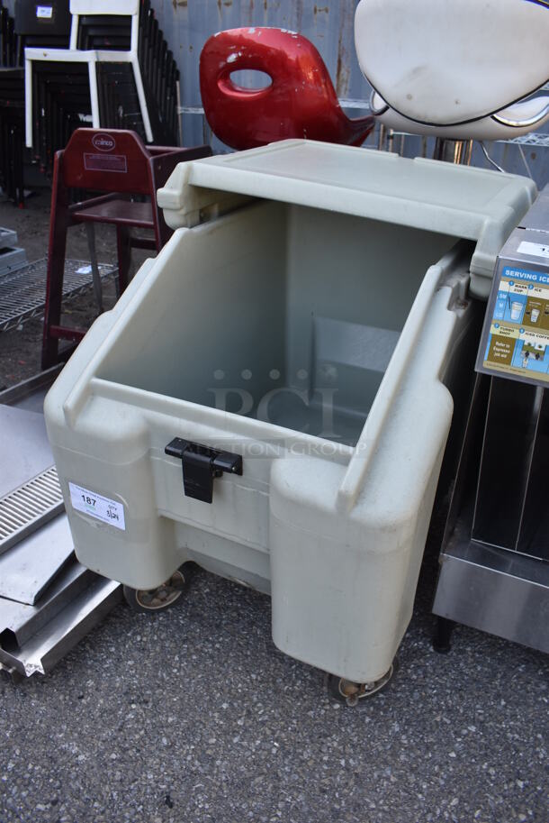 Gray Green Poly Insulated Portable Ice Bin on Commercial Casters. Missing Door. 22x32x30.5 - Image 3 of 4