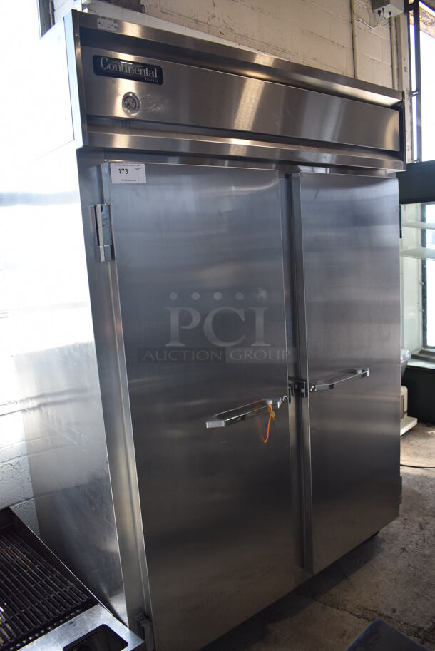 Continental 2FE Stainless Steel Commercial 2 Door Reach In Freezer on Commercial Casters. 115 Volts, 1 Phase. 54x36x82. Tested and Working! - Image 1 of 6