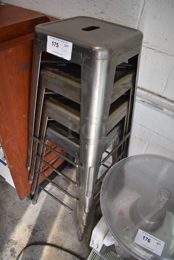 4 Gray Metal Tolix Style Bar Height Stools. 17x17x30. 4 Times Your Bid! - Image 2 of 3