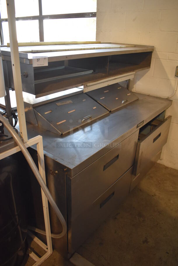 Delfield Stainless Steel Commercial Sandwich Salad Prep Table Bain Marie Mega Top w/ 4 Drawers and Over Shelf on Commercial Casters. 115 Volts, 1 Phase. 64x32x57. Tested and Working! - Image 5 of 8