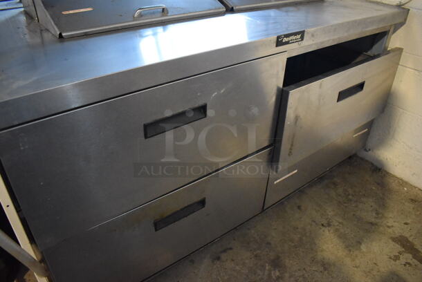 Delfield Stainless Steel Commercial Sandwich Salad Prep Table Bain Marie Mega Top w/ 4 Drawers and Over Shelf on Commercial Casters. 115 Volts, 1 Phase. 64x32x57. Tested and Working! - Image 8 of 8