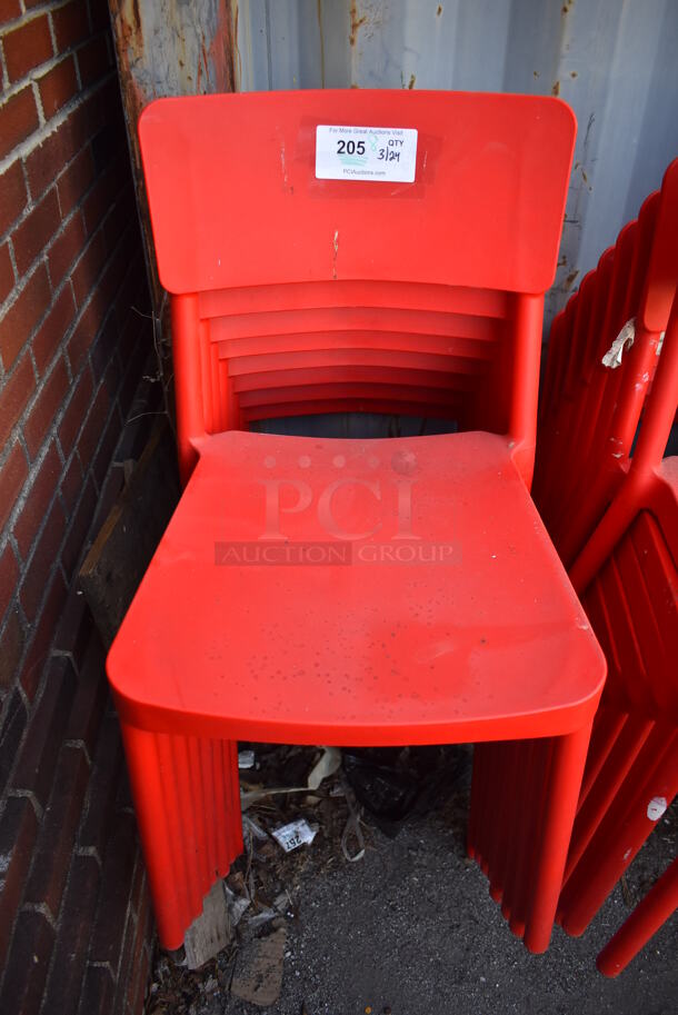 8 Red Poly Dining Height Chairs. 18x20x32.5. 8 Times Your Bid!