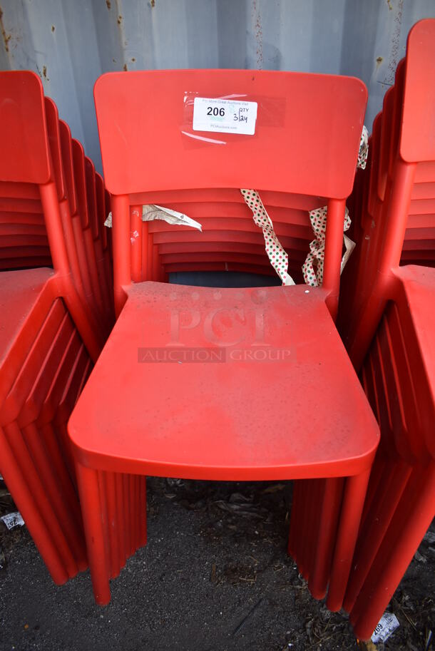 8 Red Poly Dining Height Chairs. 18x20x32.5. 8 Times Your Bid!