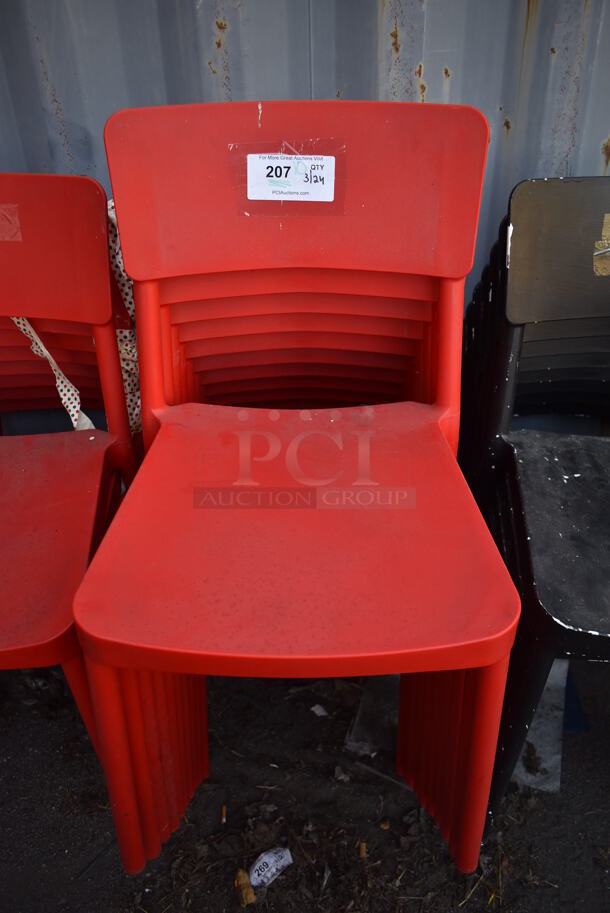 10 Red Poly Dining Height Chairs. 18x20x32.5. 10 Times Your Bid!