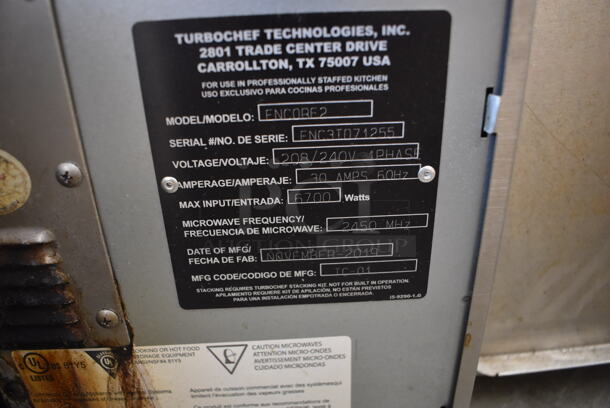 2019 Turbochef Encore 2 Stainless Steel Commercial Countertop Electric Powered Rapid Cook Oven. 208/240 Volts, 1 Phase. 23x27x20 - Image 6 of 6