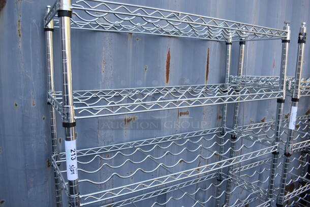 Chrome Finish 7 Tier Wire Wine Bottle Shelving Unit. BUYER MUST DISMANTLE. PCI CANNOT DISMANTLE FOR SHIPPING. PLEASE CONSIDER FREIGHT CHARGES. 36x14x65 - Image 2 of 4
