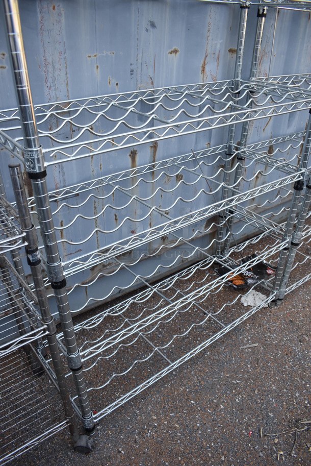 Chrome Finish 7 Tier Wire Wine Bottle Shelving Unit. BUYER MUST DISMANTLE. PCI CANNOT DISMANTLE FOR SHIPPING. PLEASE CONSIDER FREIGHT CHARGES. 36x14x65 - Image 3 of 4