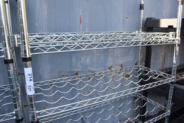 Chrome Finish 7 Tier Wire Wine Bottle Shelving Unit. BUYER MUST DISMANTLE. PCI CANNOT DISMANTLE FOR SHIPPING. PLEASE CONSIDER FREIGHT CHARGES. 36x14x65 - Image 2 of 3