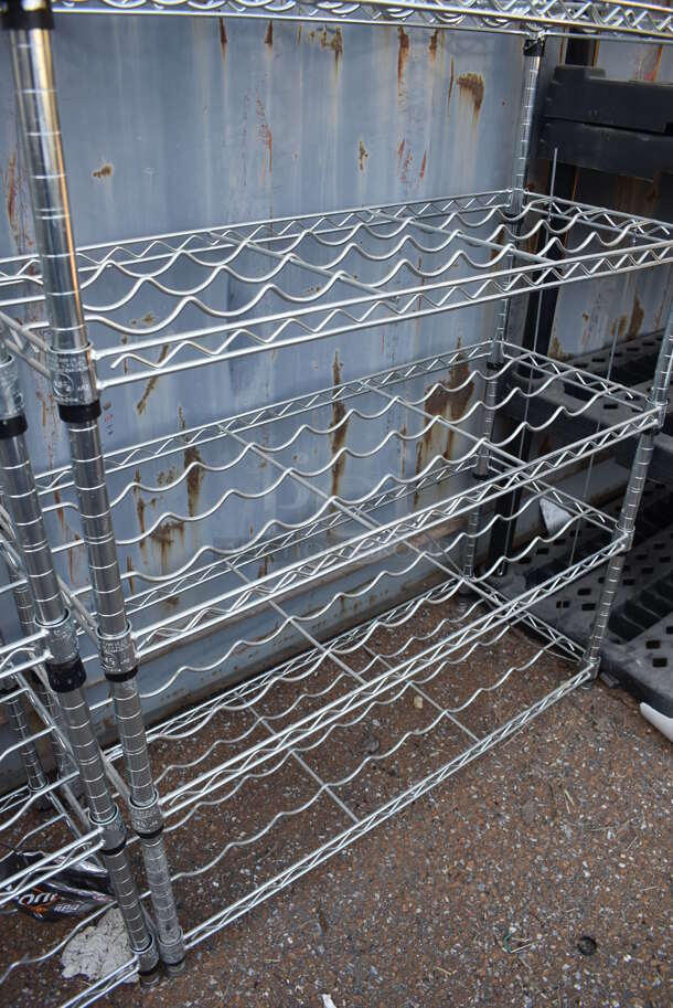 Chrome Finish 7 Tier Wire Wine Bottle Shelving Unit. BUYER MUST DISMANTLE. PCI CANNOT DISMANTLE FOR SHIPPING. PLEASE CONSIDER FREIGHT CHARGES. 36x14x65 - Image 3 of 3