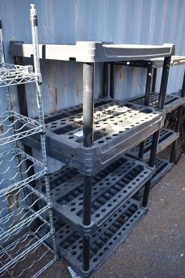 2 Black Poly Shelving Units; Two Tier and Three Tier. 36x24x21, 36x24x38. 2 Times Your Bid! 