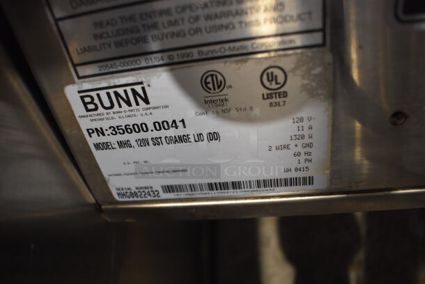 2015 Bunn MHG Stainless Steel Commercial Countertop 2 Hopper Coffee Bean Grinder w/ Metal Brew Basket. 120 Volts, 1 Phase. 9x17x29. Tested and Working! - Image 7 of 8