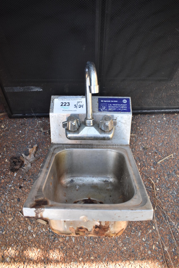 Stainless Steel Commercial Single Bay Wall Mount Sink w/ Faucet and Handles. 10x14x18  - Image 2 of 4