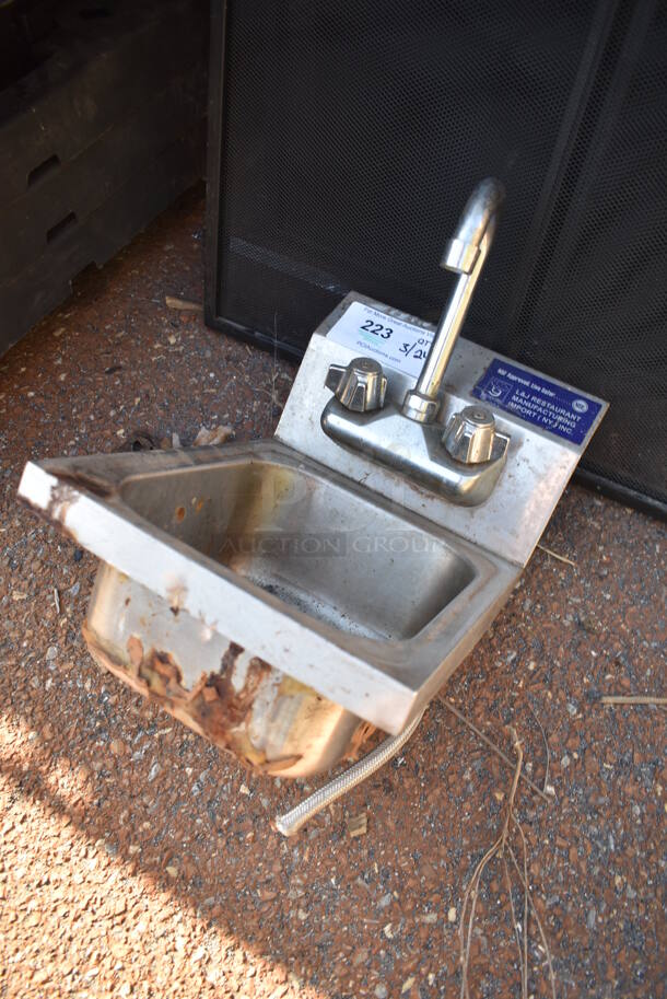 Stainless Steel Commercial Single Bay Wall Mount Sink w/ Faucet and Handles. 10x14x18  - Image 3 of 4