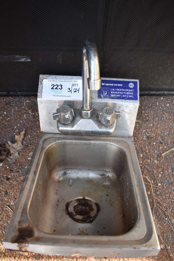 Stainless Steel Commercial Single Bay Wall Mount Sink w/ Faucet and Handles. 10x14x18  - Image 4 of 4