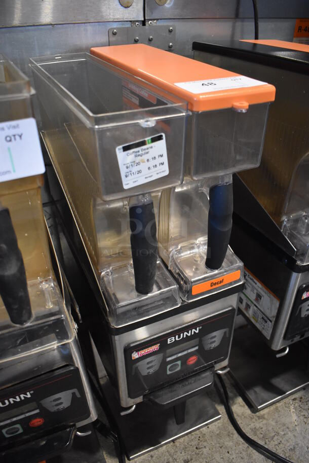 2016 Bunn MHG Stainless Steel Commercial Countertop 2 Hopper Coffee Bean Grinder w/ Metal Brew Basket. Missing 1 Lid. 120 Volts, 1 Phase. 9x17x29. Tested and Does Not Power On - Image 3 of 8