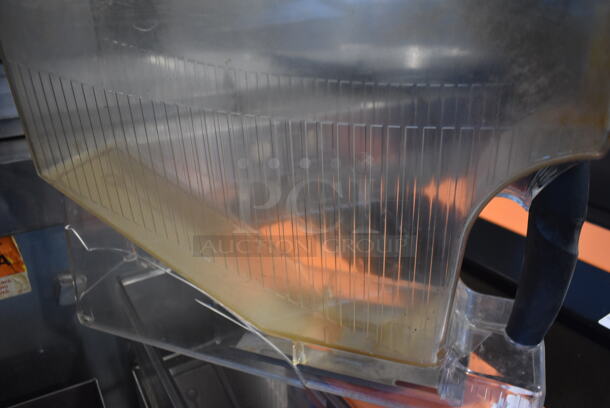 2010 Bunn MHG Stainless Steel Commercial Countertop 2 Hopper Coffee Bean Grinder w/ Metal Brew Basket. Missing Lids. See Pictures For Damage. 120 Volts, 1 Phase. 9x17x29. Tested and Powers On But Parts Do Not Move - Image 5 of 11