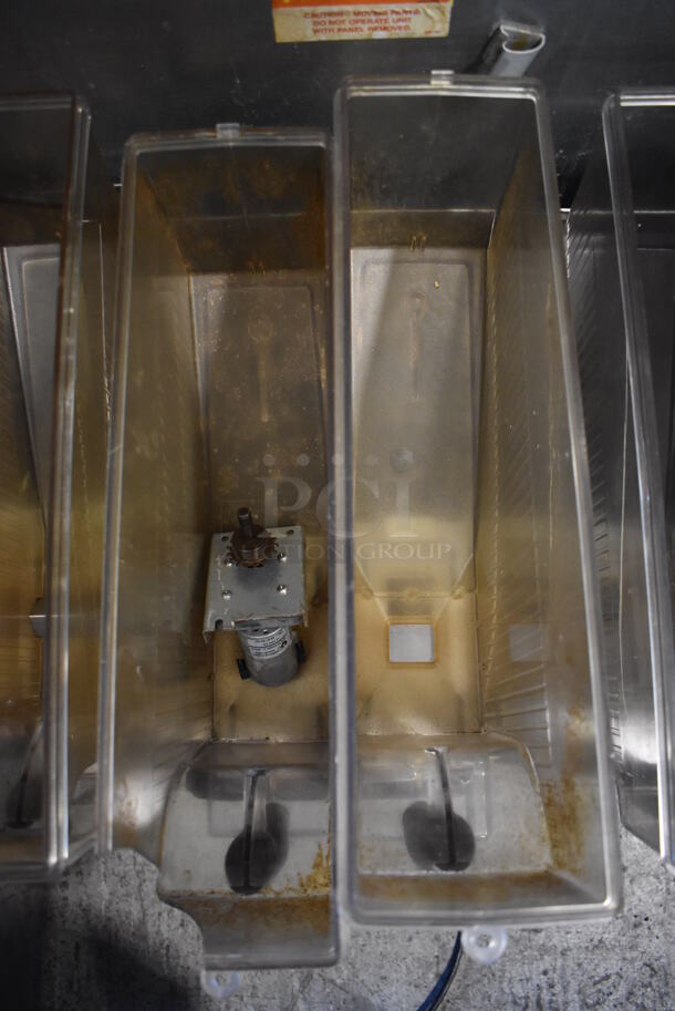 2010 Bunn MHG Stainless Steel Commercial Countertop 2 Hopper Coffee Bean Grinder w/ Metal Brew Basket. Missing Lids. See Pictures For Damage. 120 Volts, 1 Phase. 9x17x29. Tested and Powers On But Parts Do Not Move - Image 9 of 11