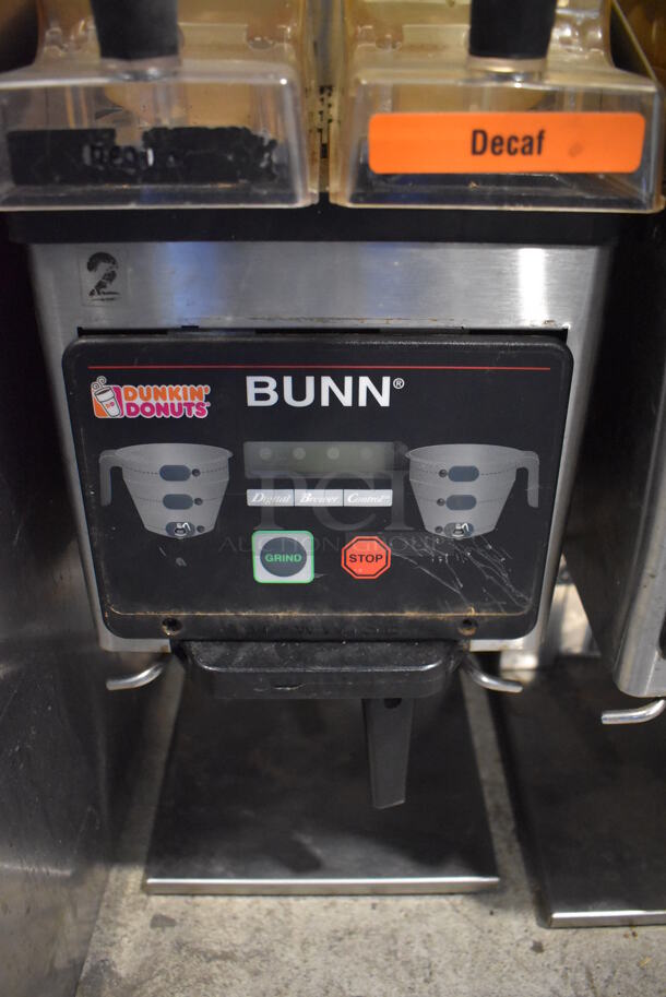 2010 Bunn MHG Stainless Steel Commercial Countertop 2 Hopper Coffee Bean Grinder w/ Metal Brew Basket. Missing Lids. 120 Volts, 1 Phase. 9x17x29. Tested and Does Not Power On - Image 4 of 5
