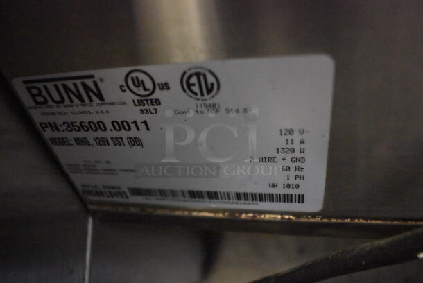 2010 Bunn MHG Stainless Steel Commercial Countertop 2 Hopper Coffee Bean Grinder w/ Metal Brew Basket. Missing Lids. 120 Volts, 1 Phase. 9x17x29. Tested and Does Not Power On - Image 5 of 5