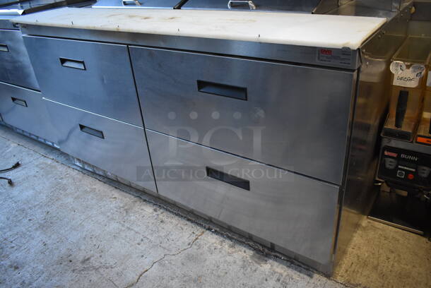 Delfield Stainless Steel Commercial Sandwich Salad Prep Table Bain Marie Mega Top w/ 4 Drawers and Over Shelf on Commercial Casters. 115 Volts, 1 Phase. 64x32x57. Tested and Working! - Image 2 of 9