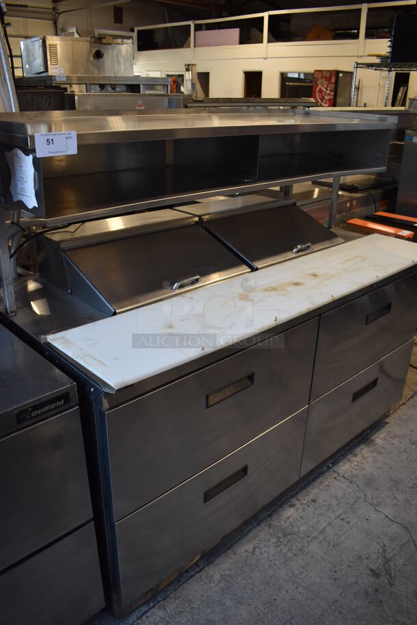 ALL ONE MONEY! Lot of 2 Delfield Stainless Steel Commercial Prep Table w/ 2 Drawers Connected w/ an Over Shelf. 115 Volts, 1 Phase. 64.5x34x55. Tested and Powers On But Does Not Get Cold - Image 7 of 10