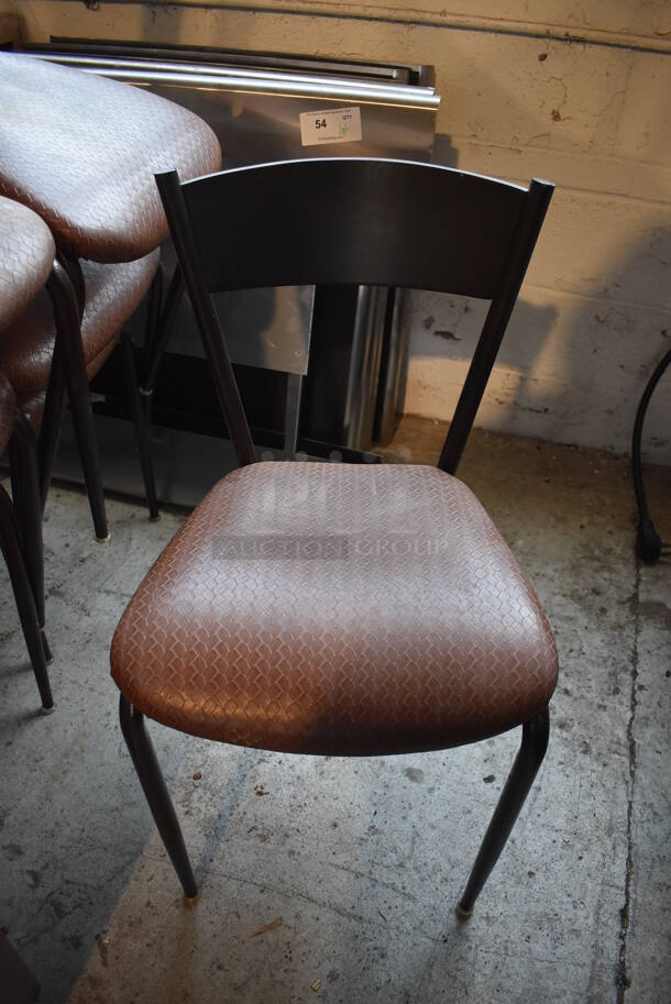 4 Dark Brown Metal Dining Chairs w/ Brown Woven Pattern Seat Cushion. Stock Picture - Cosmetic Condition May Vary. 17x17x32. 4 Times Your Bid! - Image 2 of 5