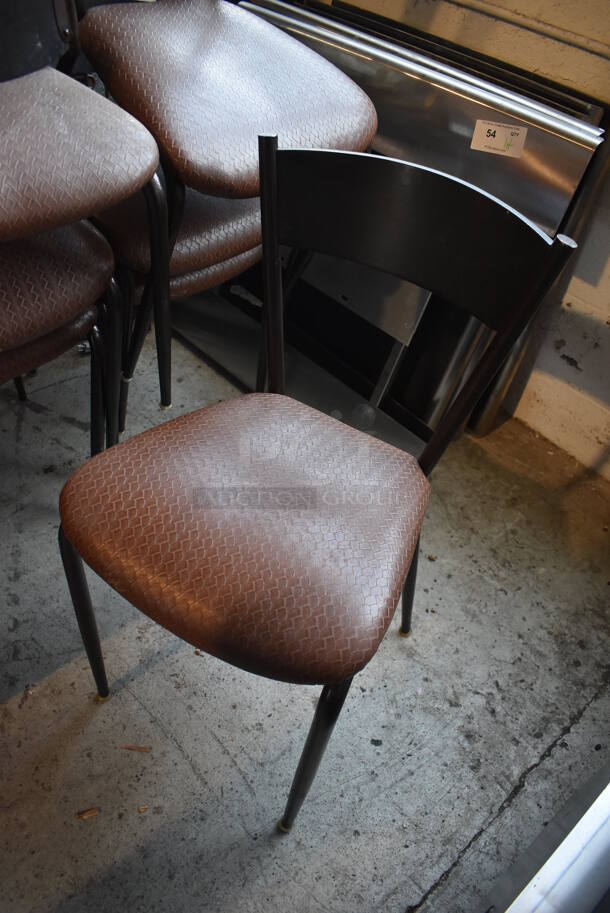 4 Dark Brown Metal Dining Chairs w/ Brown Woven Pattern Seat Cushion. Stock Picture - Cosmetic Condition May Vary. 17x17x32. 4 Times Your Bid! - Image 3 of 5