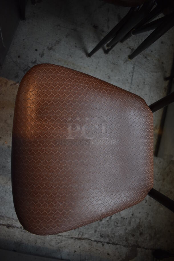 4 Dark Brown Metal Dining Chairs w/ Brown Woven Pattern Seat Cushion. Stock Picture - Cosmetic Condition May Vary. 17x17x32. 4 Times Your Bid! - Image 4 of 5