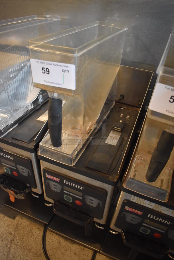 2014 Bunn MHG Stainless Steel Commercial Countertop 2 Hopper Coffee Bean Grinder w/ Metal Brew Basket. Missing 1 Hopper and 2 Lids. 120 Volts, 1 Phase. 9x17x29. Tested and Working! - Image 3 of 6