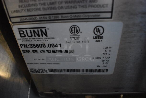 2014 Bunn MHG Stainless Steel Commercial Countertop 2 Hopper Coffee Bean Grinder w/ Metal Brew Basket. Missing 1 Hopper and 2 Lids. 120 Volts, 1 Phase. 9x17x29. Tested and Working! - Image 6 of 6