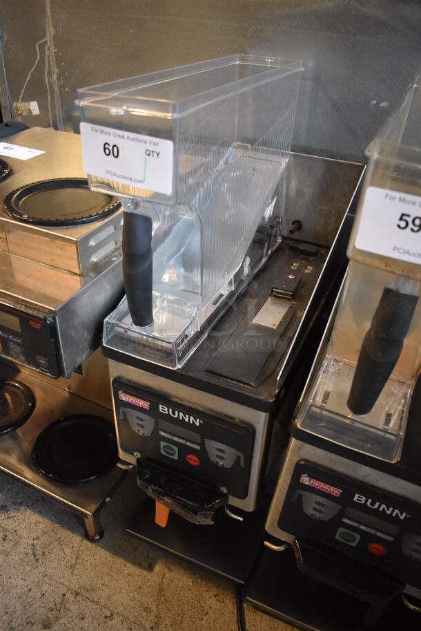 Bunn MHG Stainless Steel Commercial Countertop 2 Hopper Coffee Bean Grinder w/ Metal Brew Basket. Missing 1 Hopper and 2 Lids. 120 Volts, 1 Phase. 9x17x29. Tested and Working! - Image 2 of 6
