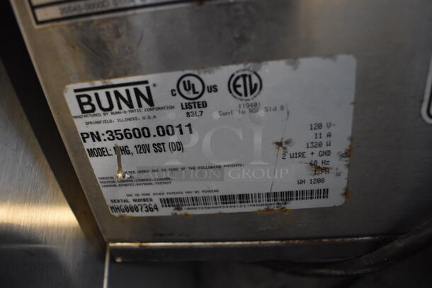 Bunn MHG Stainless Steel Commercial Countertop 2 Hopper Coffee Bean Grinder w/ Metal Brew Basket. Missing 1 Hopper and 2 Lids. 120 Volts, 1 Phase. 9x17x29. Tested and Working! - Image 6 of 6