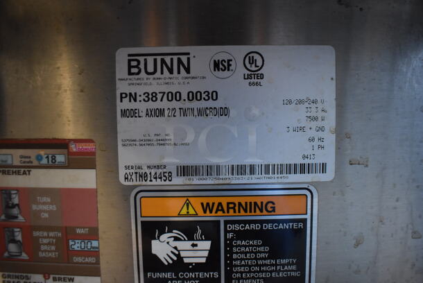 2013 Bunn AXIOM 2/2 TWIN Stainless Steel Commercial Countertop 4 Burner Coffee Machine. 120/208-240 Volts, 1 Phase. 16x18x23 - Image 6 of 8