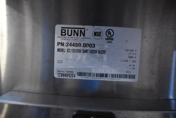 2012 Bunn IC3 Stainless Steel Commercial Countertop Iced Tea Machine w/ Beverage Holder Dispenser. 120/208 Volts, 1 Phase. 12x24x32 - Image 7 of 7
